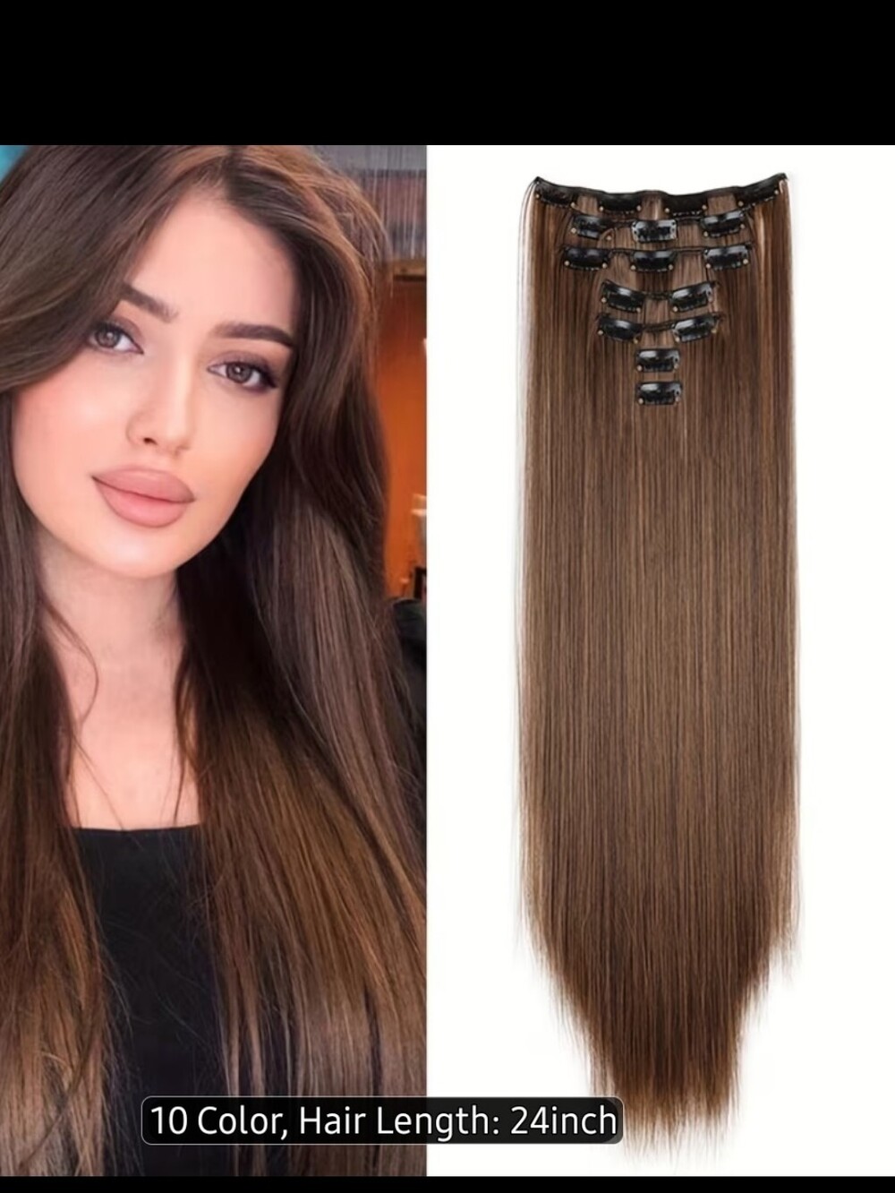 Coffee Brown Clip-In Hair Extensions - 24" Long Heat Resistant